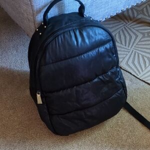 Black Quilted Backpack with Stud Accents